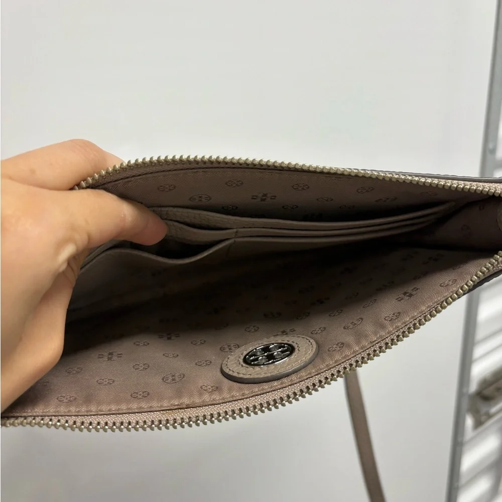 Tory Burch silver tan crossbody leather bag